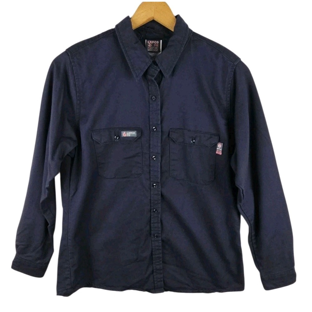 Lapco FR Cat 2 Moisture Management Long Sleeve Button Navy‎ Shirt Women's Large